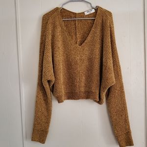 Double Zero Mustard Yellow V Neck Slightly Cropped oversized Knit Sweater